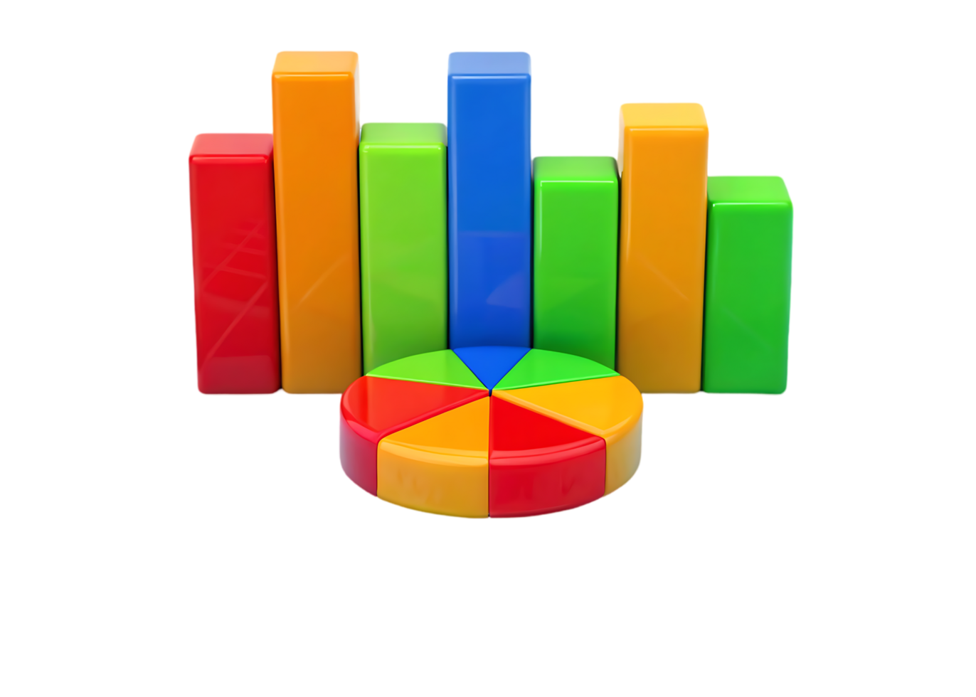 Colorful 3D bar and pie chart infographic. png
