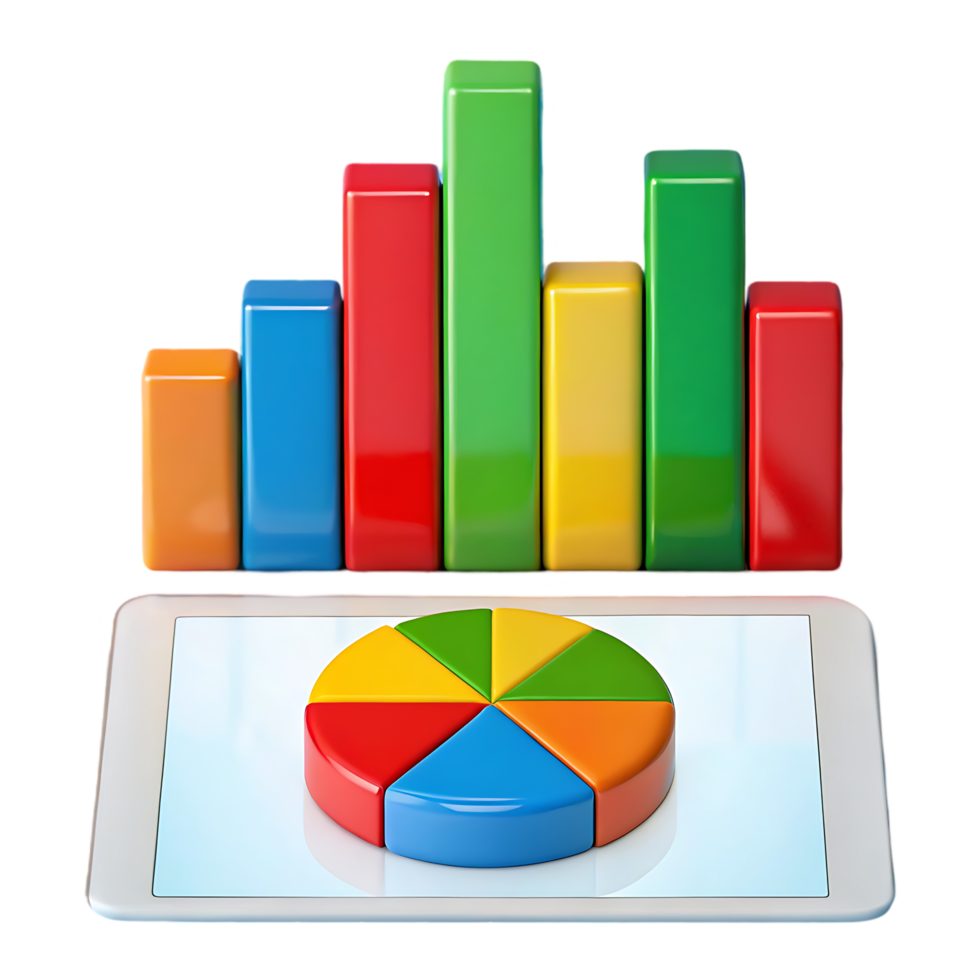 Colorful charts and graphs on a tablet. png