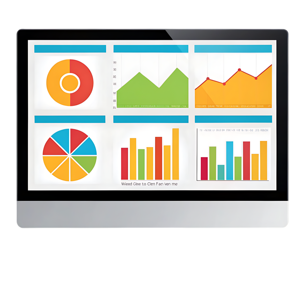 Business analytics dashboard on computer screen. png