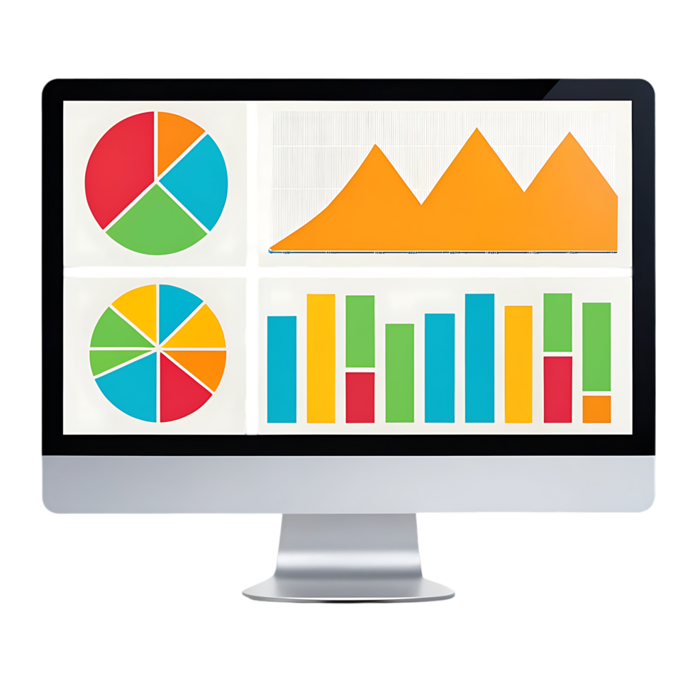Colorful data charts and graphs on a computer screen. png