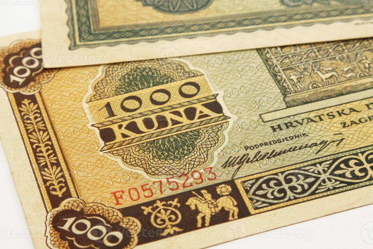 Croatian Currency, Thousand Kuna Banknote from 1943, Old Collectors, Detailed Close-Up photo