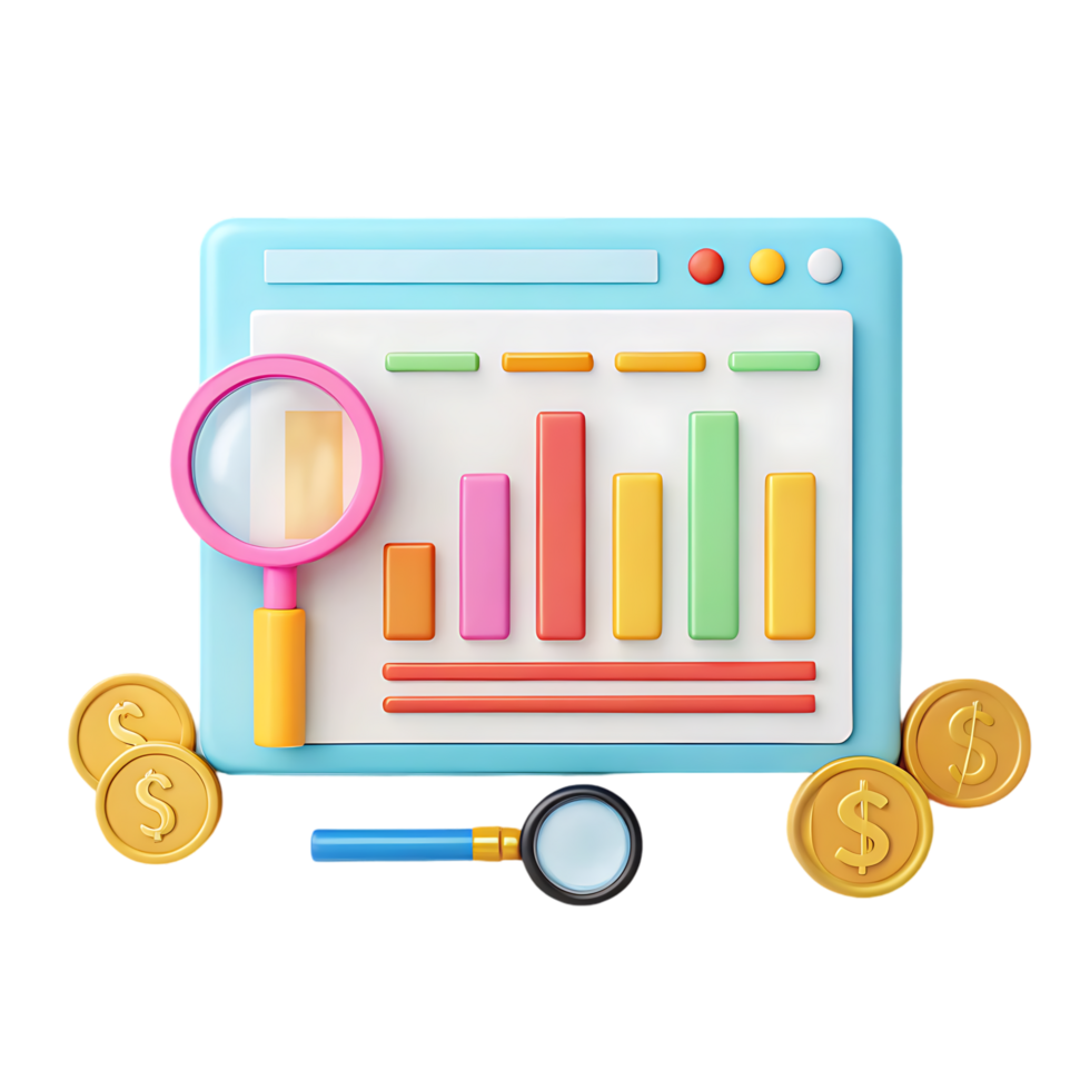 3D illustration of financial analysis, data research, and market analysis. png