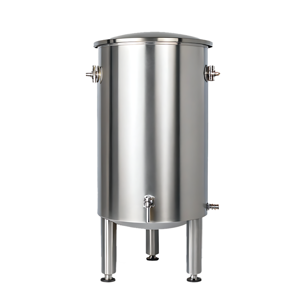 Stainless steel industrial tank for brewing or food processing. png