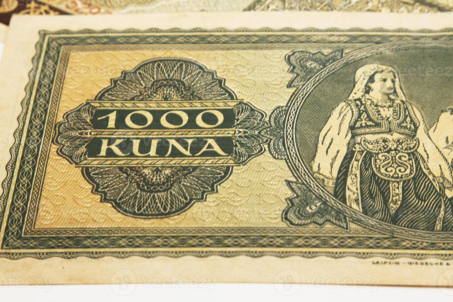 Croatian Currency, Close-Up of Thousand Kuna Banknote, Old Collectors Bill from the Second World War, Year 1943 photo