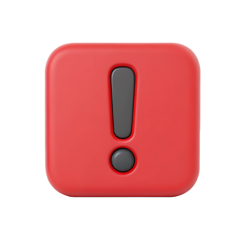 Red square button with exclamation mark. Alert, warning, notification concept. png