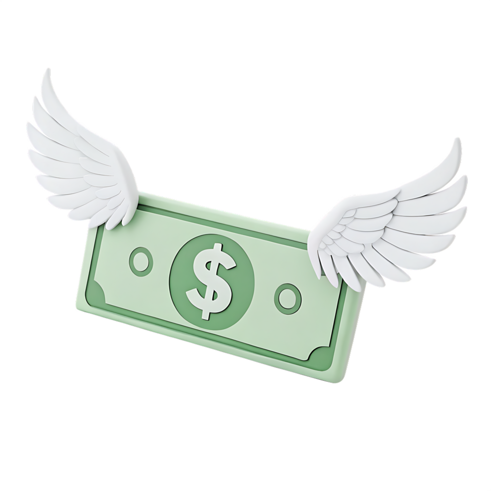 Flying money, dollar bill with wings. Financial success, fast money concept. png
