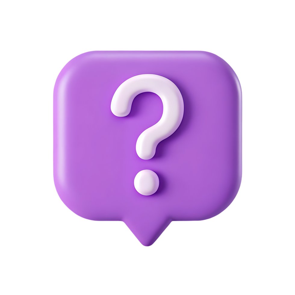 Purple question mark speech bubble 3D render png