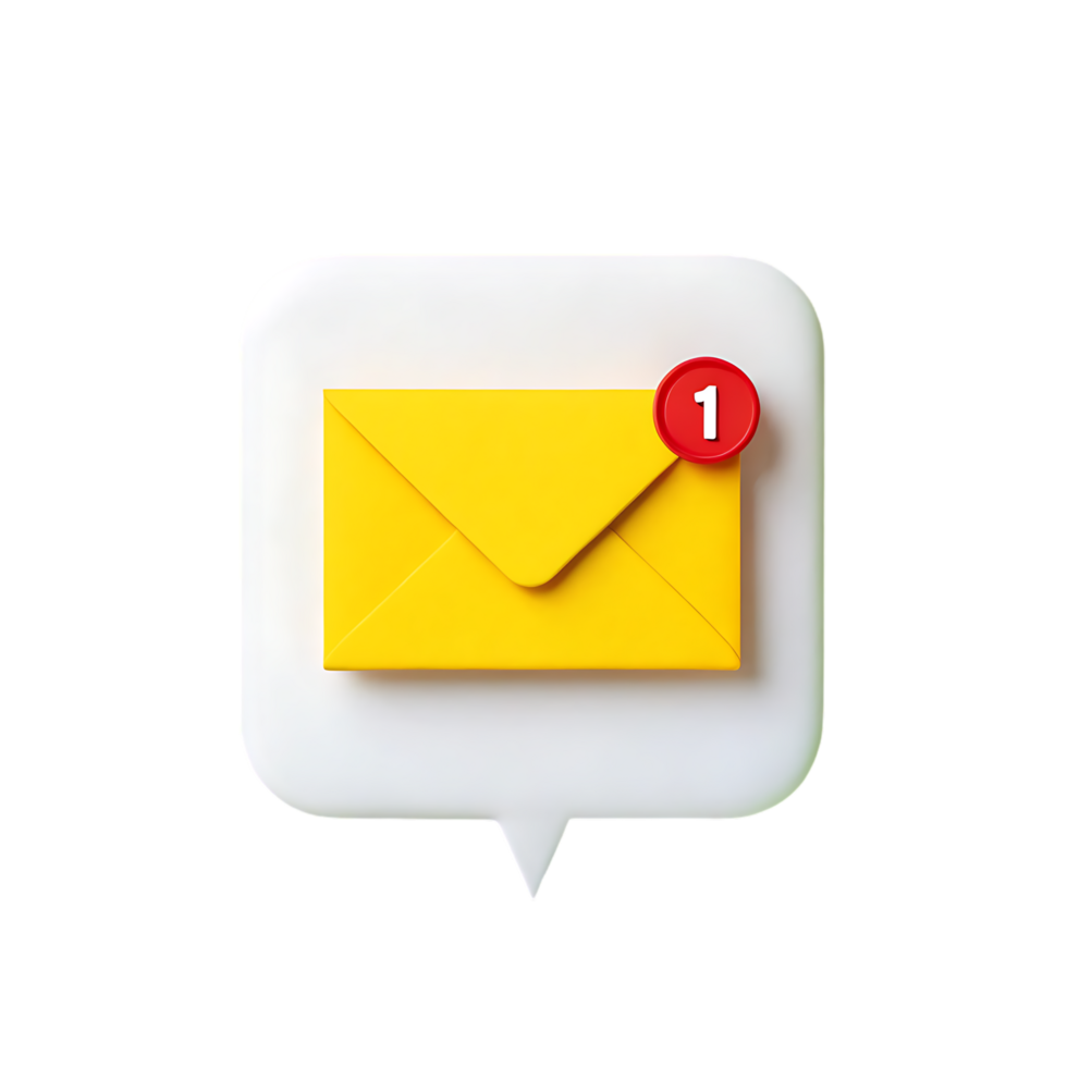 New message notification. Yellow email icon in a speech bubble. png
