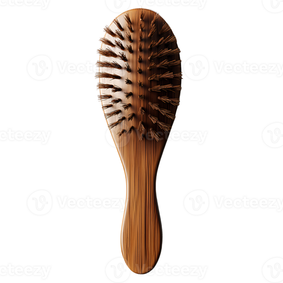 Wooden Paddle Hairbrush with Natural Bristles - Isolated on transparent png