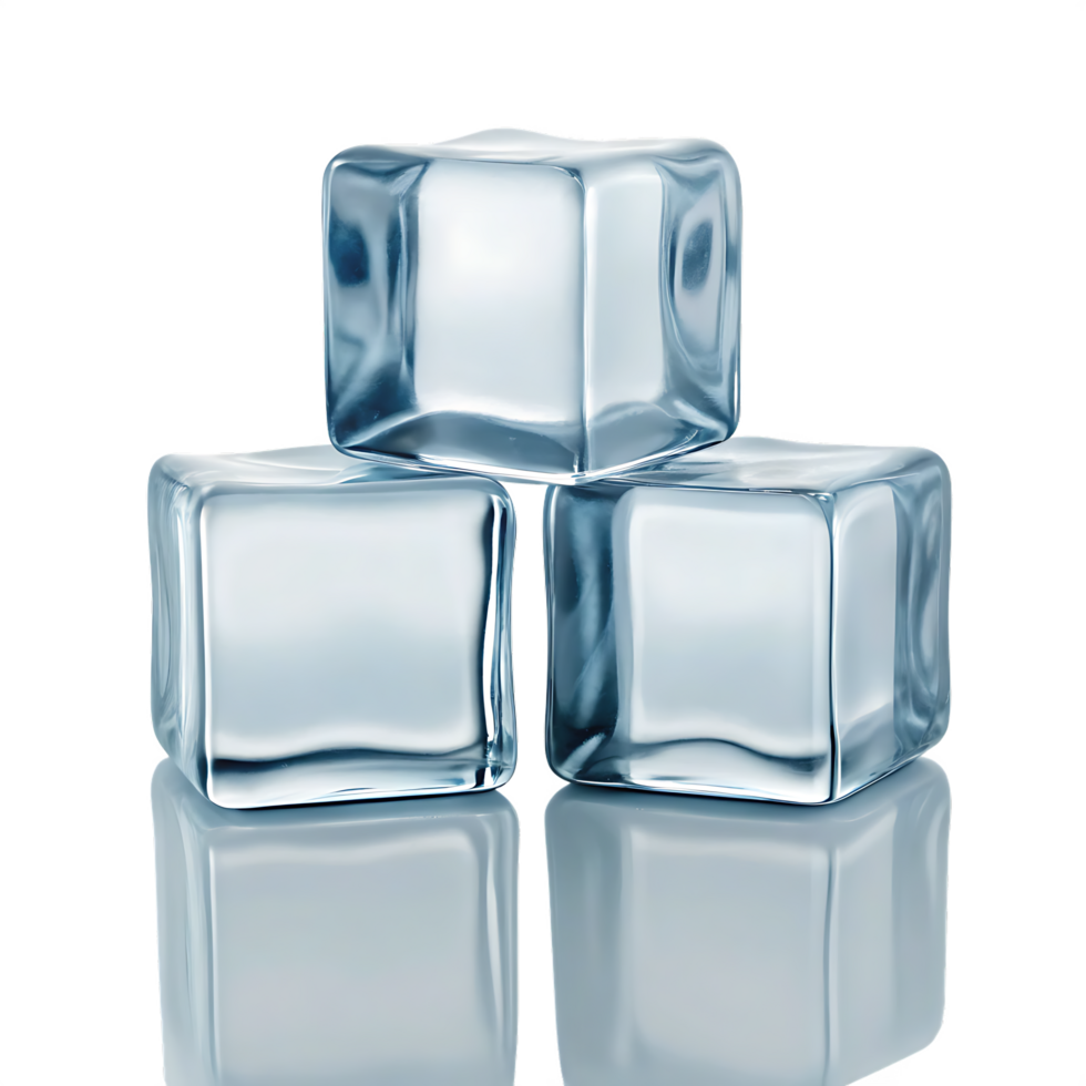Three ice cubes on reflective surface png