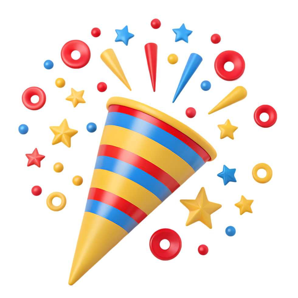 3d render do uma festa popper explodindo com confete. png