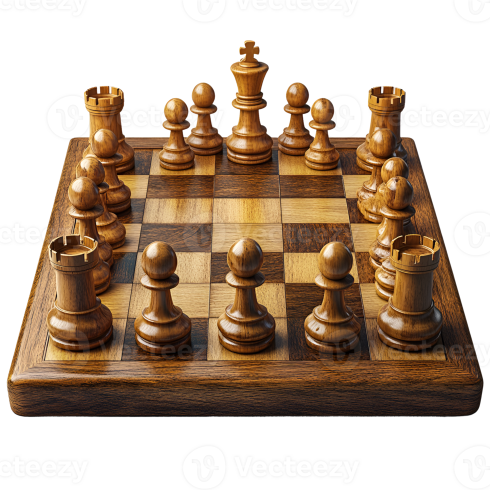 Wooden Chessboard with Chess Pieces Set Up for a Game png