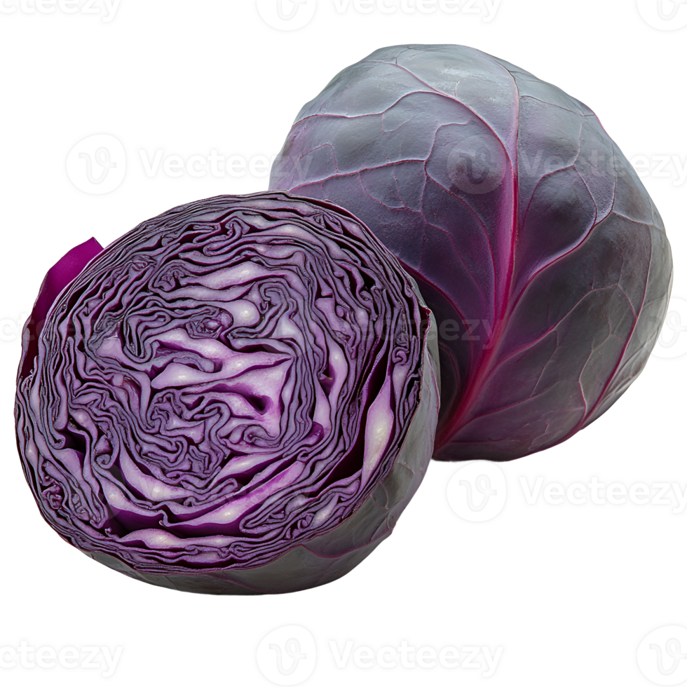 Vibrant Red Cabbage Cut in Half, Isolated on transparent Background png