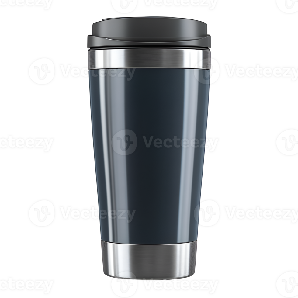 Sleek Dark Grey Travel Mug with Stainless Steel Accents - Mockup png