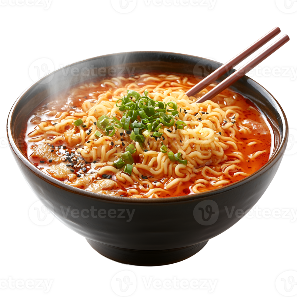 Spicy Ramen Noodle Soup with Chopsticks png