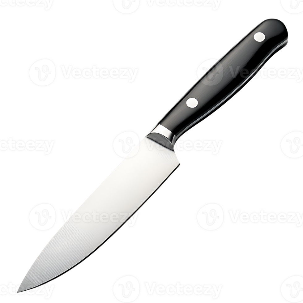 Sharp Kitchen Chef's Knife with Black Handle Isolated on Black Background png