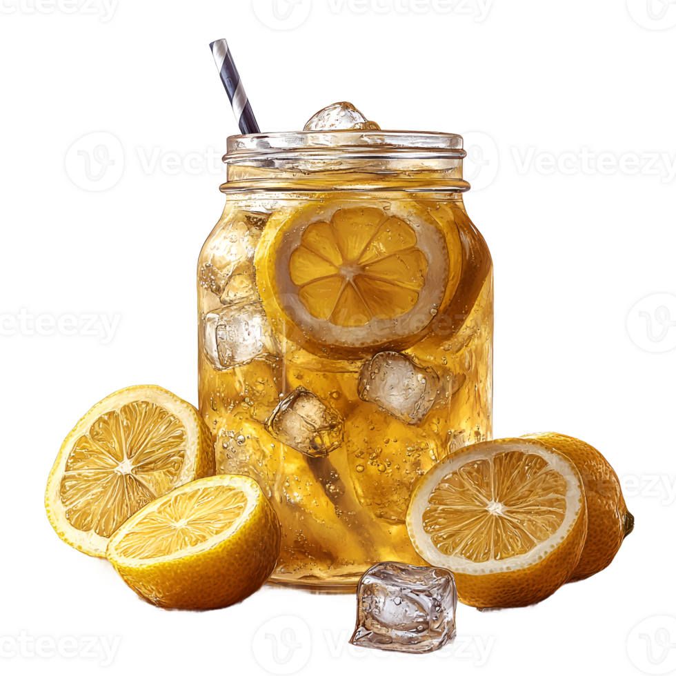 Refreshing Iced Tea with Lemon Slices in a Mason Jar png