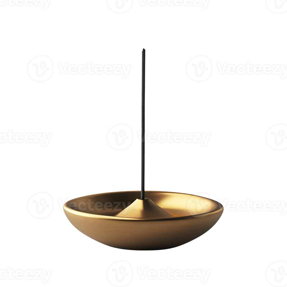 Modern Gold Incense Burner with Burning Incense Stick png