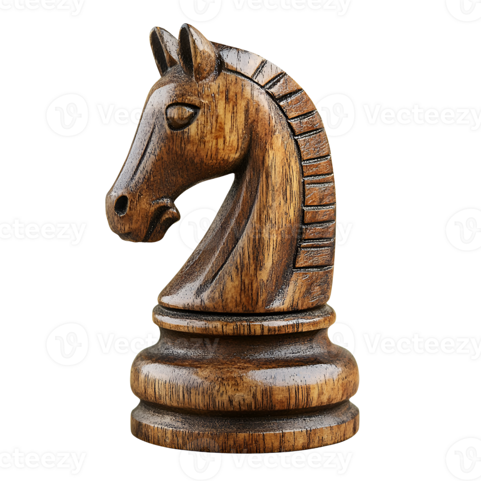 Hand Carved Wooden Chess Knight Piece, Dark Brown, Close-up png