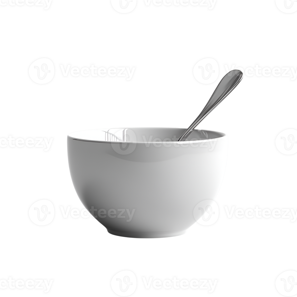 Empty White Bowl with Spoon - Minimalist Kitchenware Still Life png