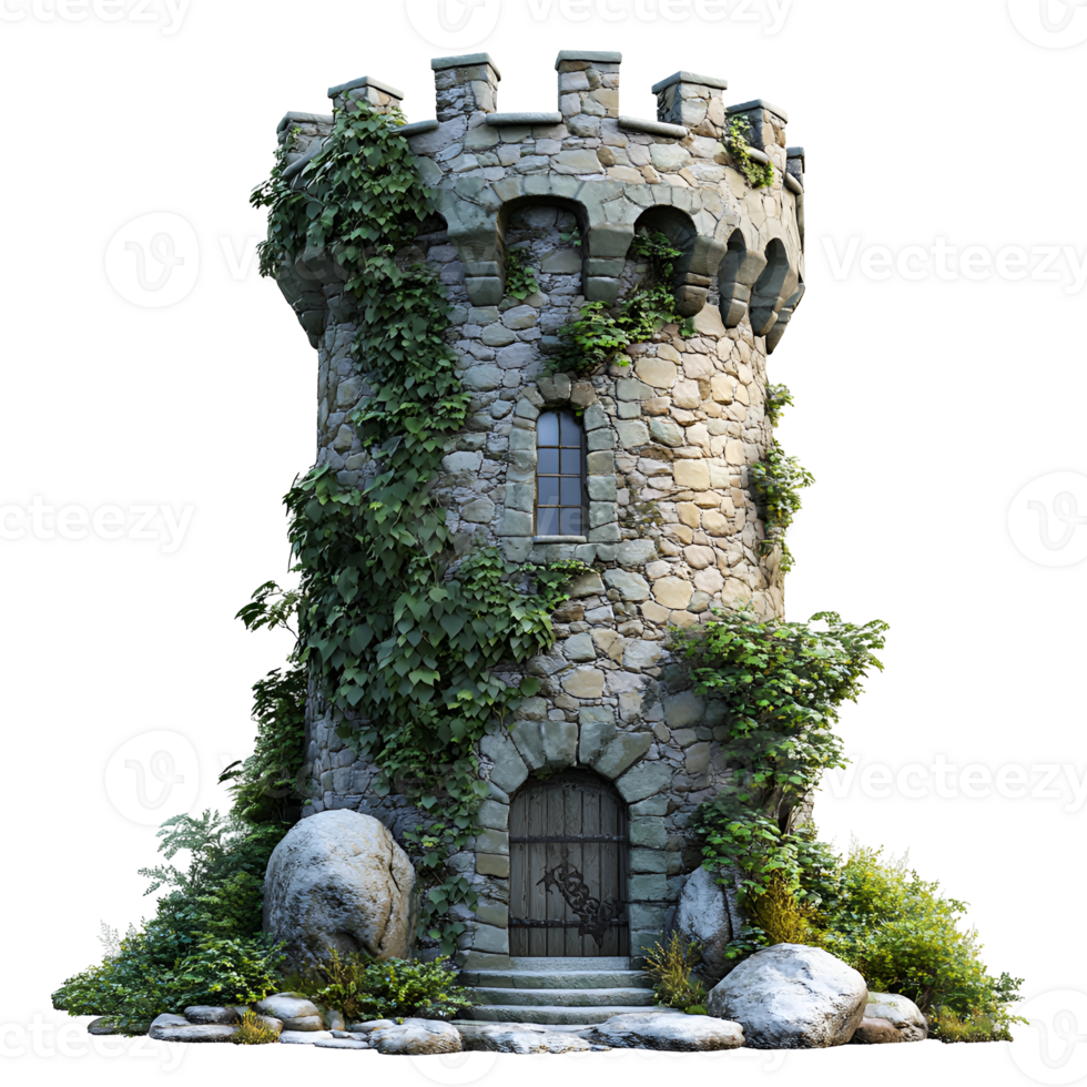 Enchanting Stone Tower Overgrown with Ivy - Fairytale Castle Turret png