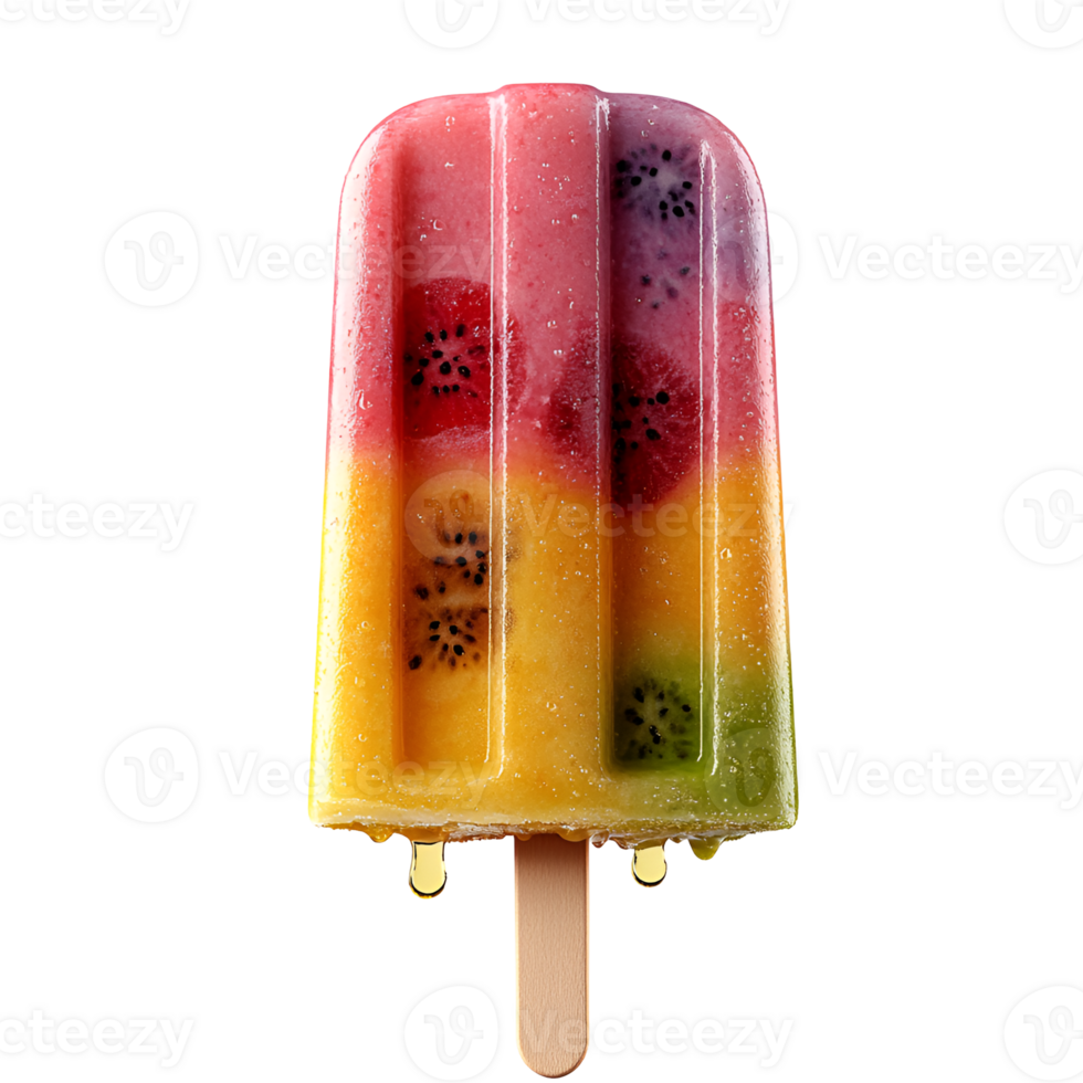 Delicious Multicolored Fruit Popsicle with Kiwi Slices on a transparent Background png