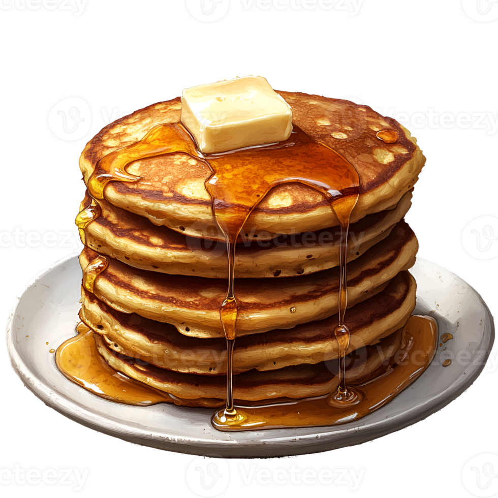 Delicious Stack of Buttery Pancakes Drizzled with Maple Syrup png