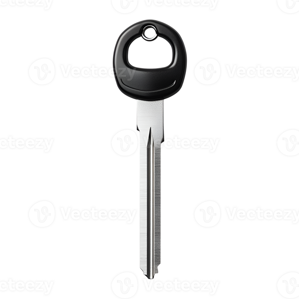 Close-up of a Modern Car Key with Black Head and Silver Shank png