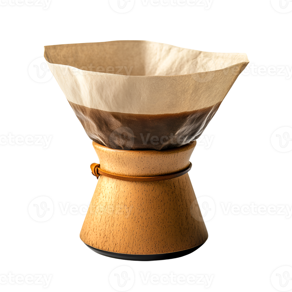 Brewing Coffee in a Wooden Pour Over Dripper with Paper Filter png