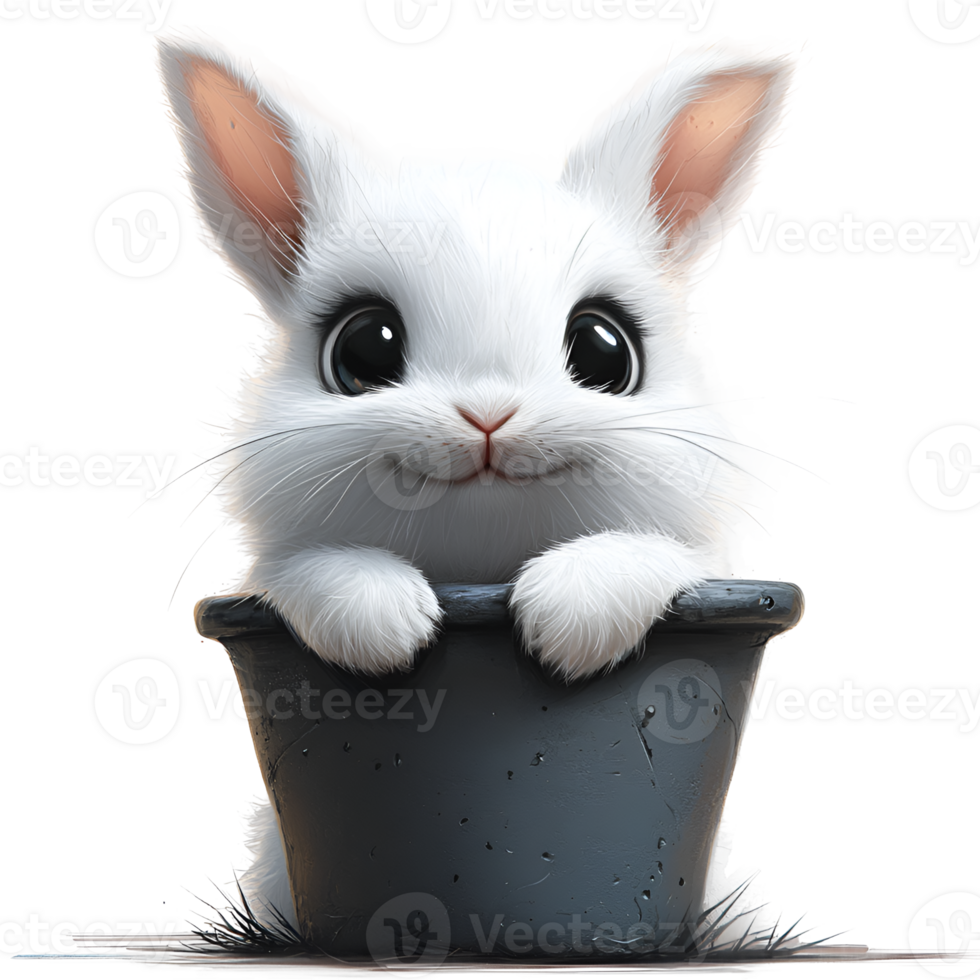 Adorable White Bunny Rabbit Hiding in a Pot - Cute Animal Illustration png