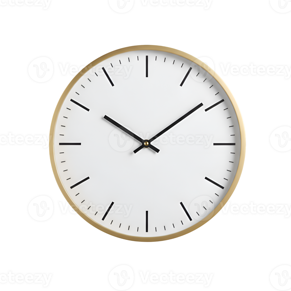 Modern Gold and White Wall Clock - Minimalist Timepiece Design png