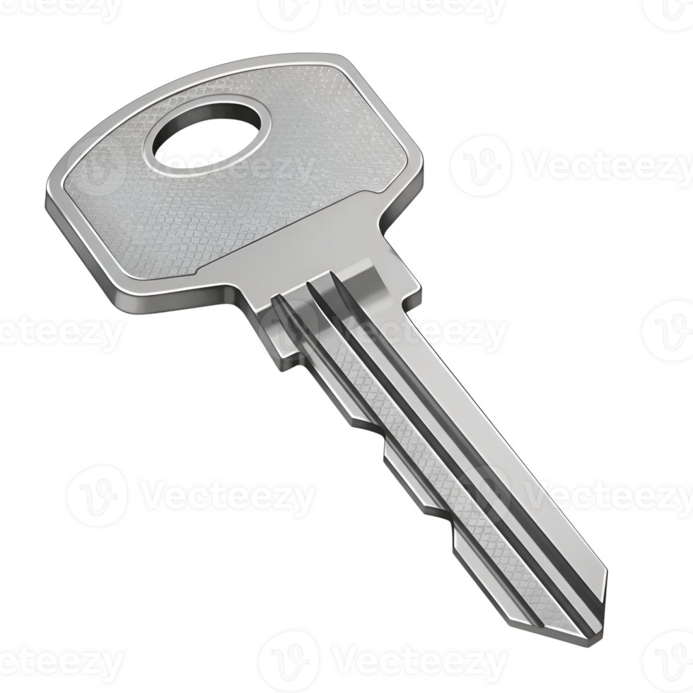 3D Render of a Modern Silver Key - Security, Access, and Opportunity Concept png