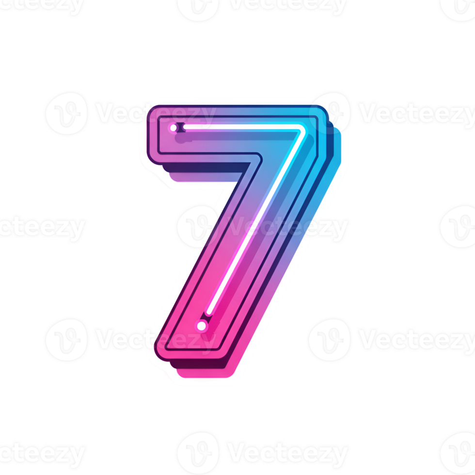 Neon Number Seven Gradient Pink and Blue 3D Digit png