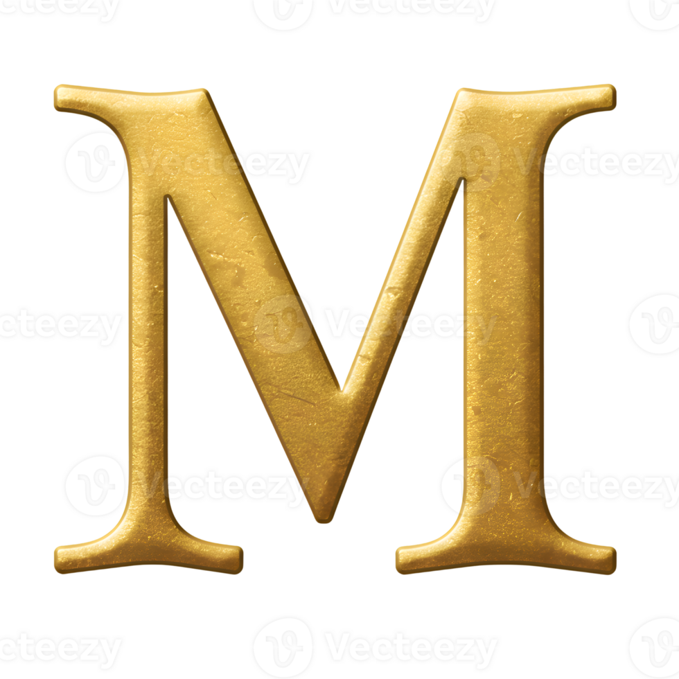 Golden Letter M - Elegant Serif Font, Isolated on transparent Background png