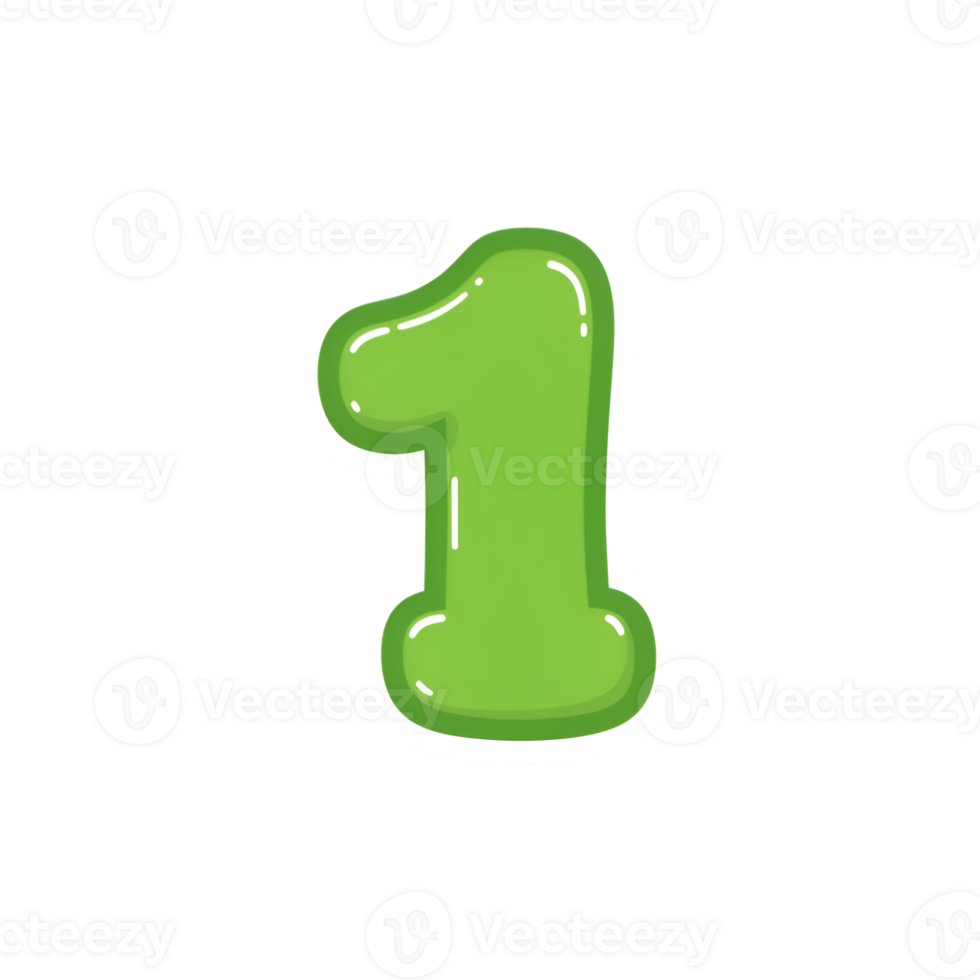 Cute Green Cartoon Number One, Digit 1, First Place, Beginning, First png