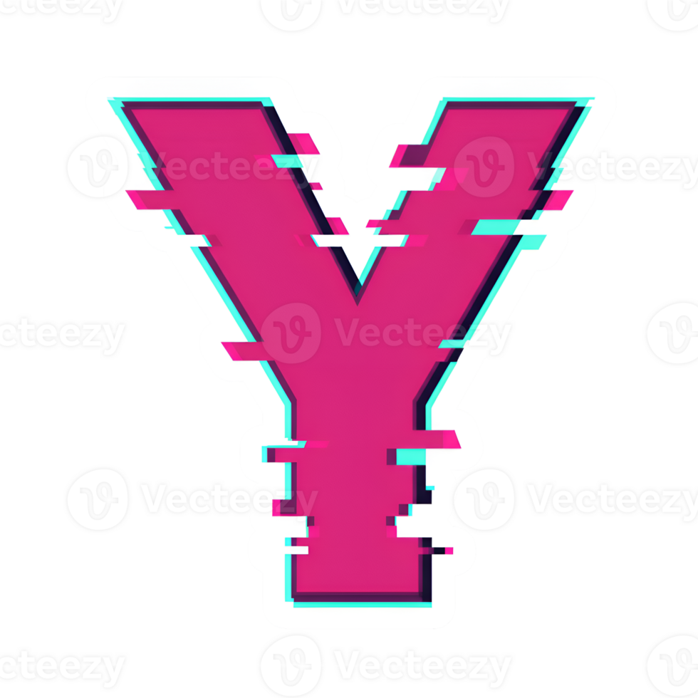 Glitch Effect Pink Letter Y - Retro 80s Style Alphabet png