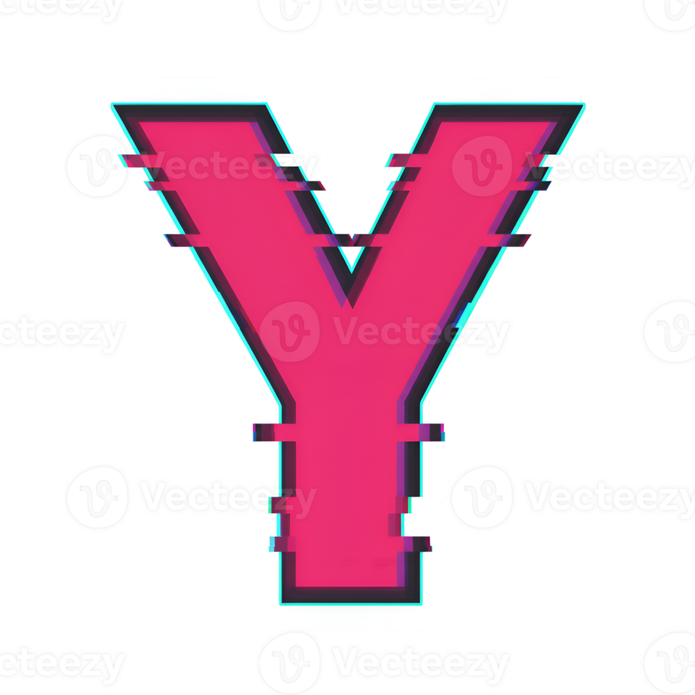 Glitch Effect Letter Y Pink, Teal and transparent Retro Style Alphabet png