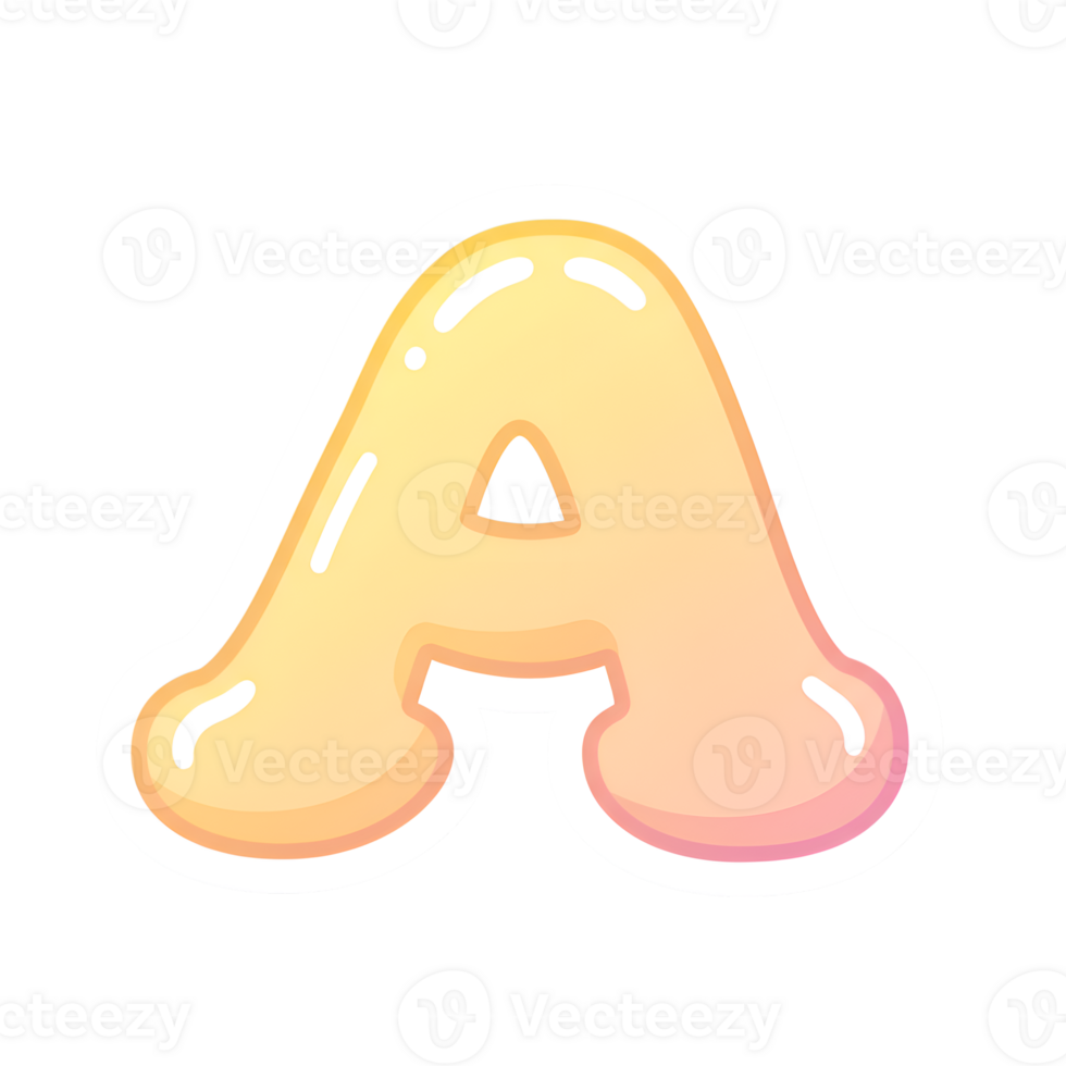 Cute Cartoon Letter A, Pastel Yellow and Orange Alphabet Sticker png