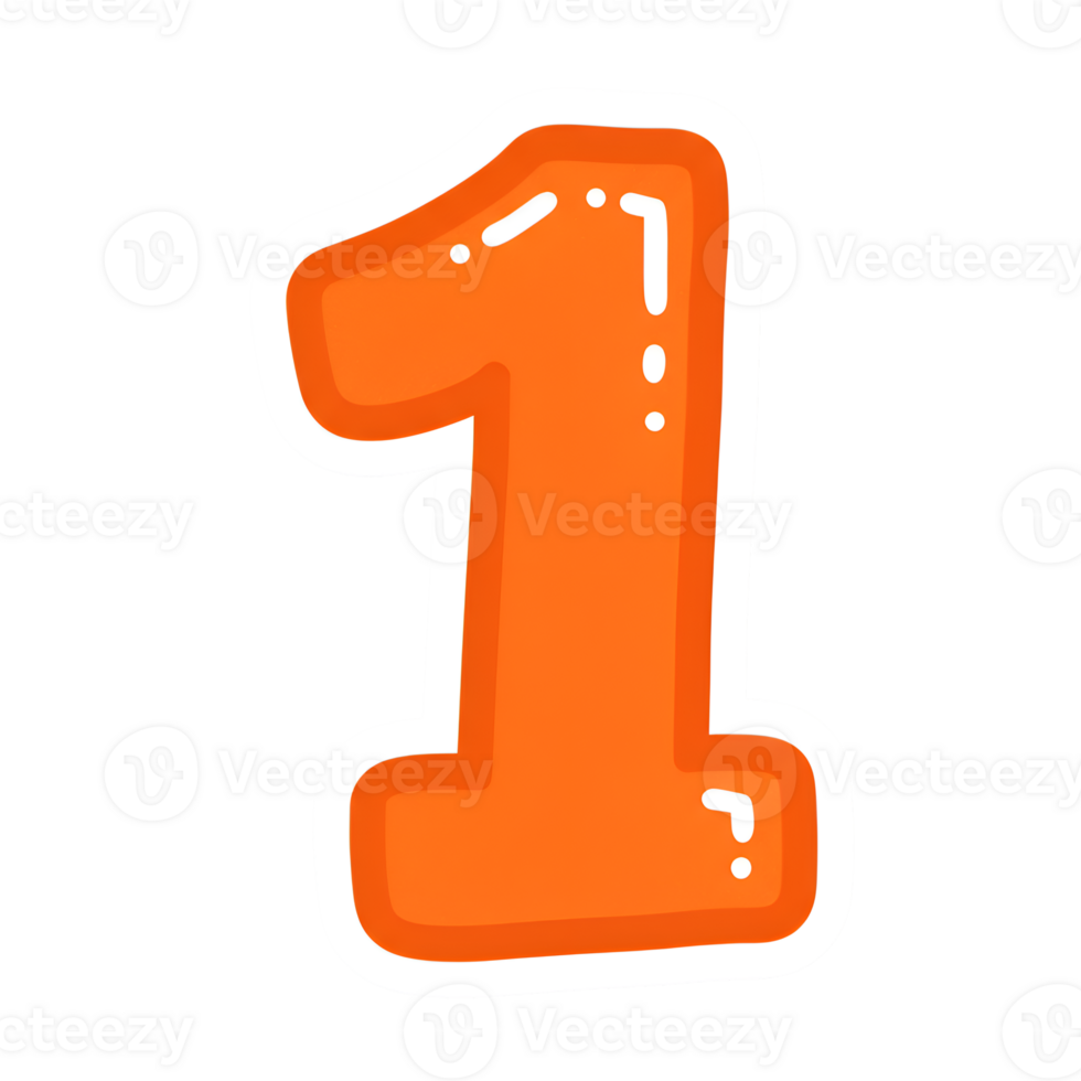 Cute Orange Number One - Hand-Drawn Cartoon Style Digit png