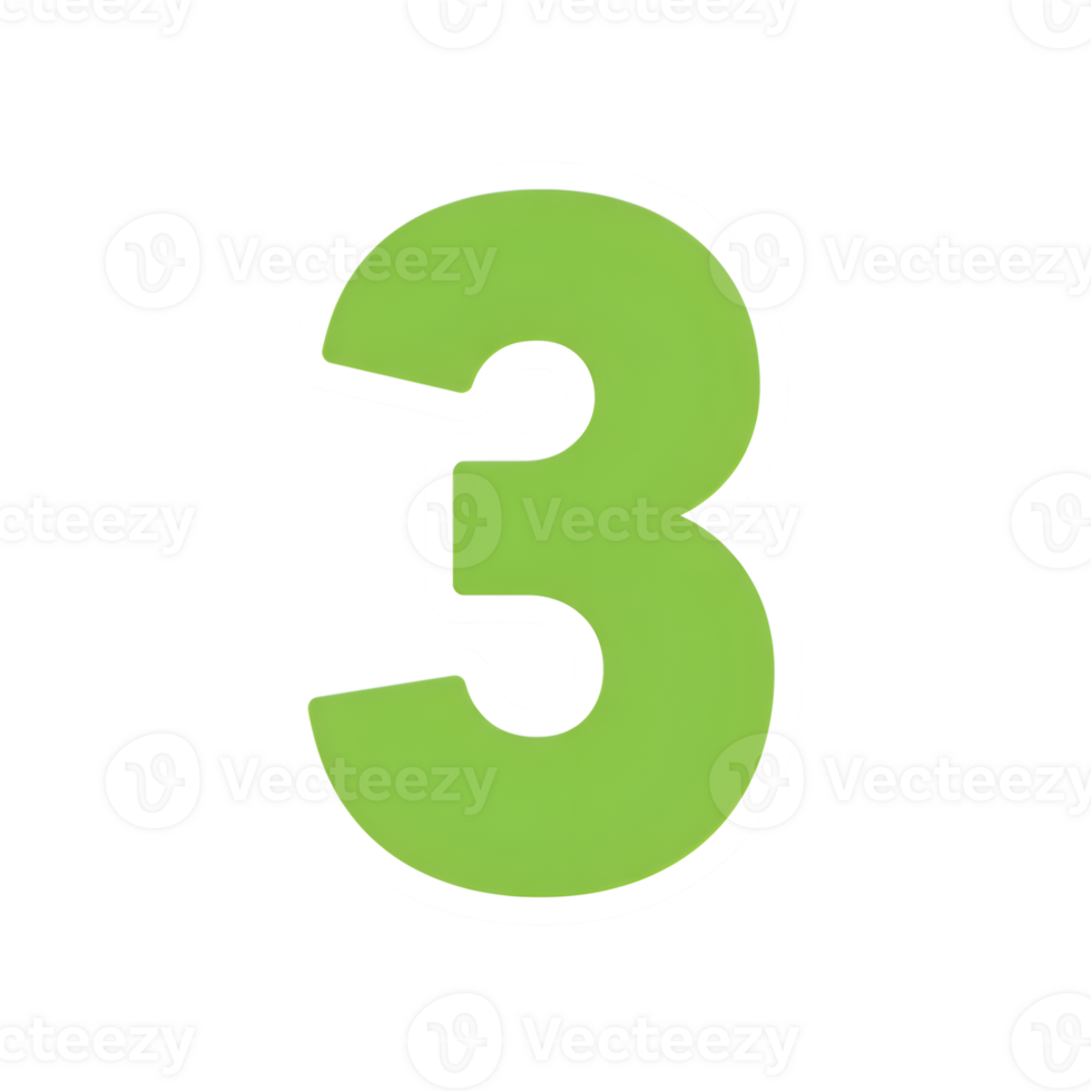 Bold Green Number Three with White Outline png