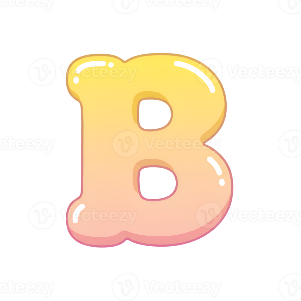 Cute Pastel Yellow and Pink Letter B - Cartoon Alphabet Design png