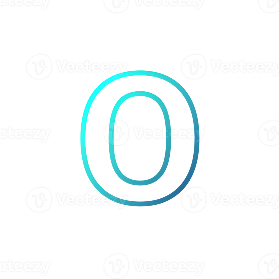 Teal and Blue Gradient Number Zero, Digit 0, Abstract Graphic Design Element png