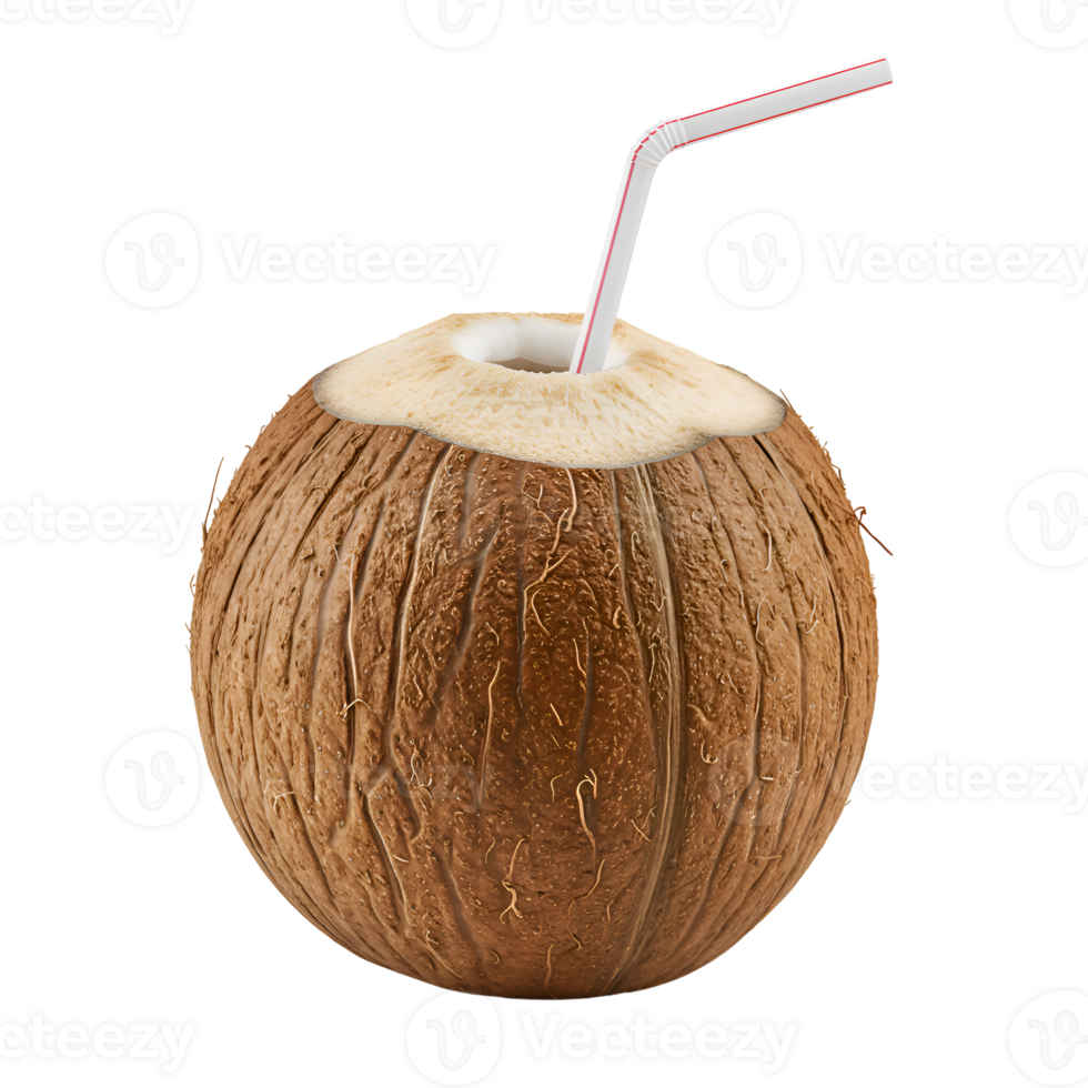 Refreshing Coconut Drink with Straw - Tropical Summer Beverage png