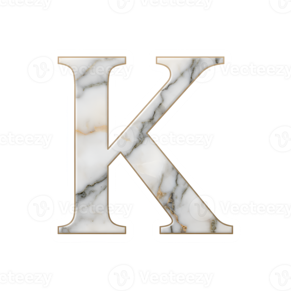 Elegant Marble Letter K with Gold Outline - Alphabetical Design Element png