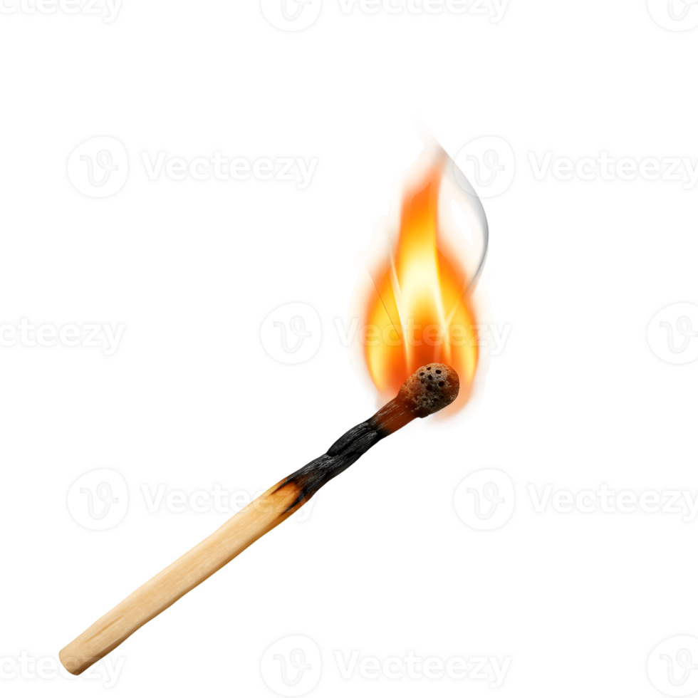 Lit Matchstick with Bright Flame on transparent Background png