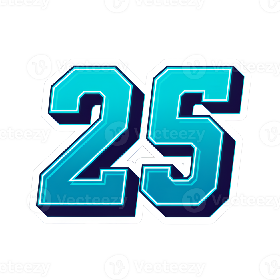 Bold 3D Number 25 Design Element - Turquoise and Teal png
