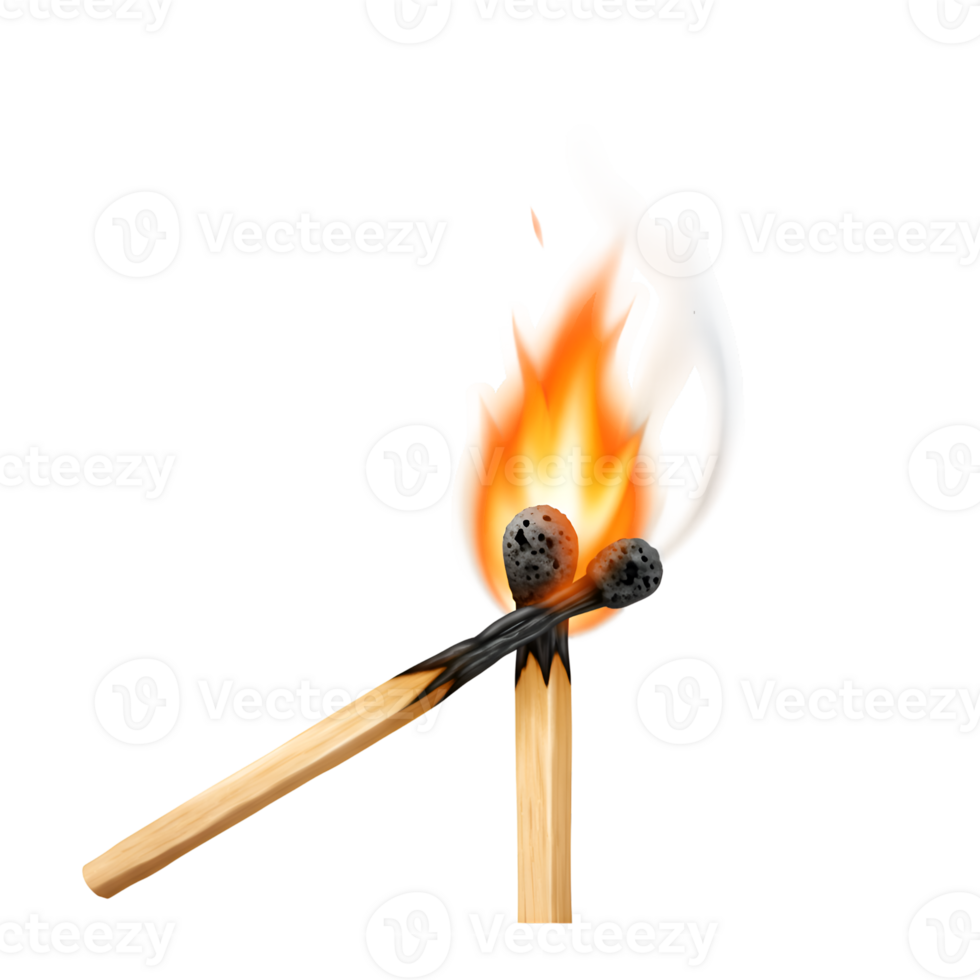 Burning Matches Close-up of Two Matches Igniting, Creating a Vivid Flame png