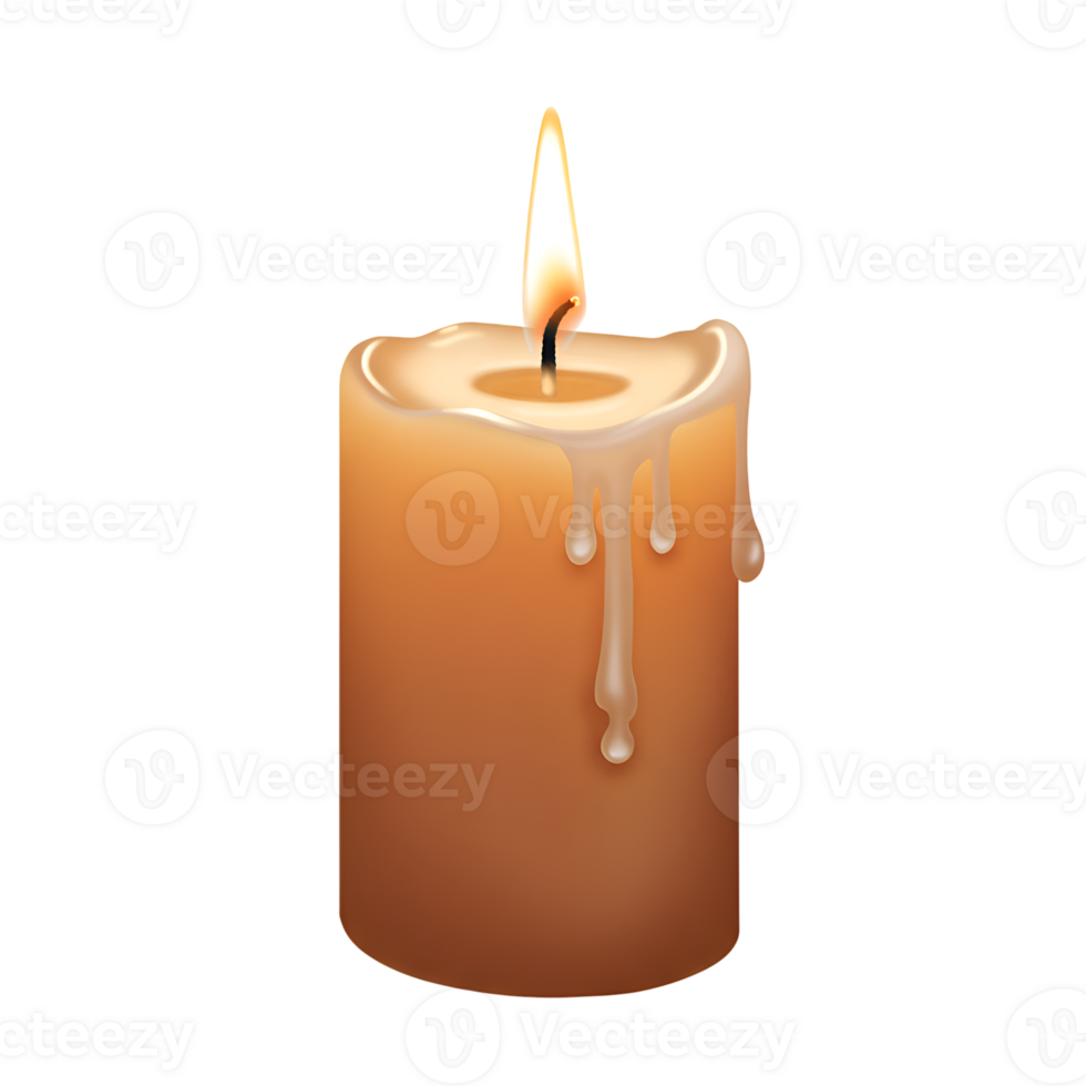 Lit Candle with Melted Wax, Isolated on transparent Background png