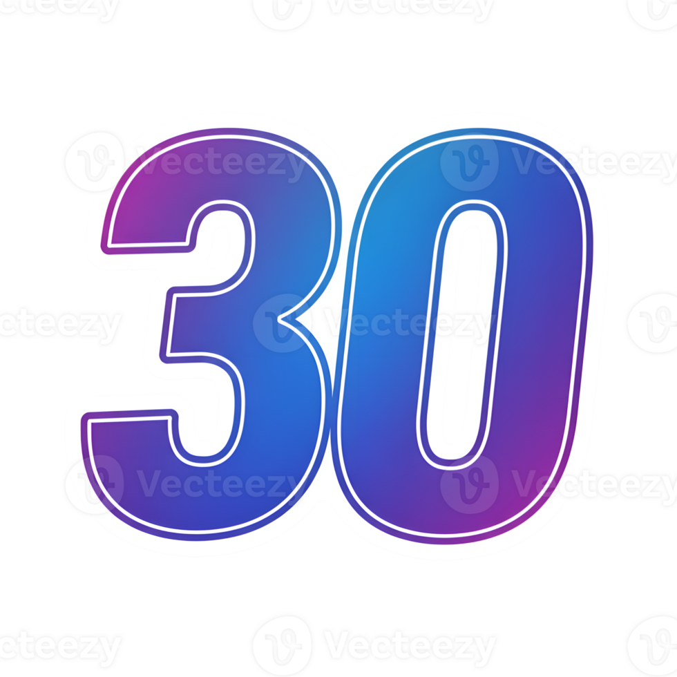 Bold Gradient Number 30 Colorful Digital Design Element png