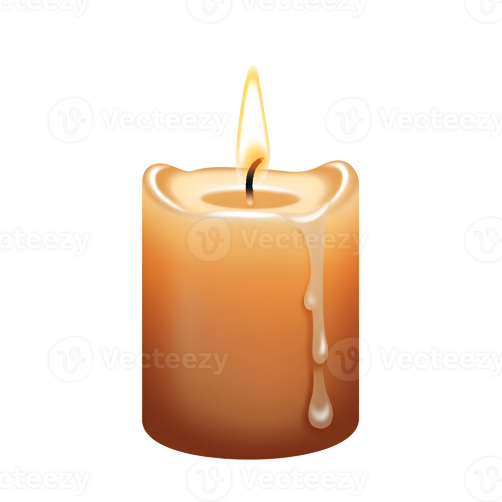 Burning Candle with Melted Wax, Isolated on transparent Background png